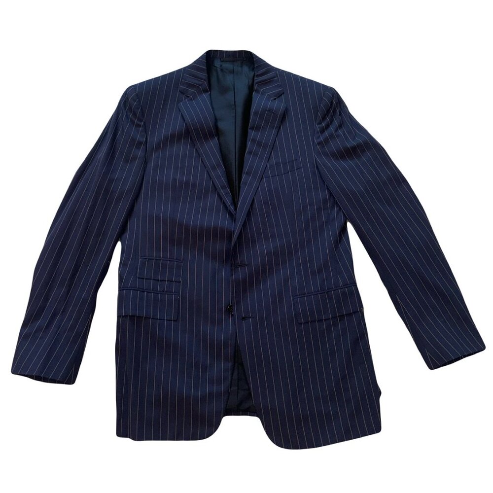 Ralph Lauren Purple Label Navy Pinstripe Wool-Cashmere Blazer